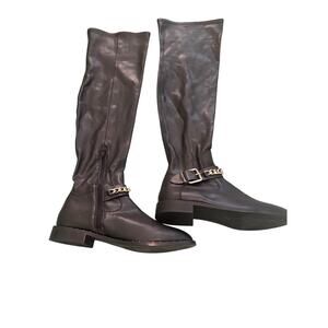 Zara Trafaluc Over Knee b lack Sock Boot Faux Leather. 6.5